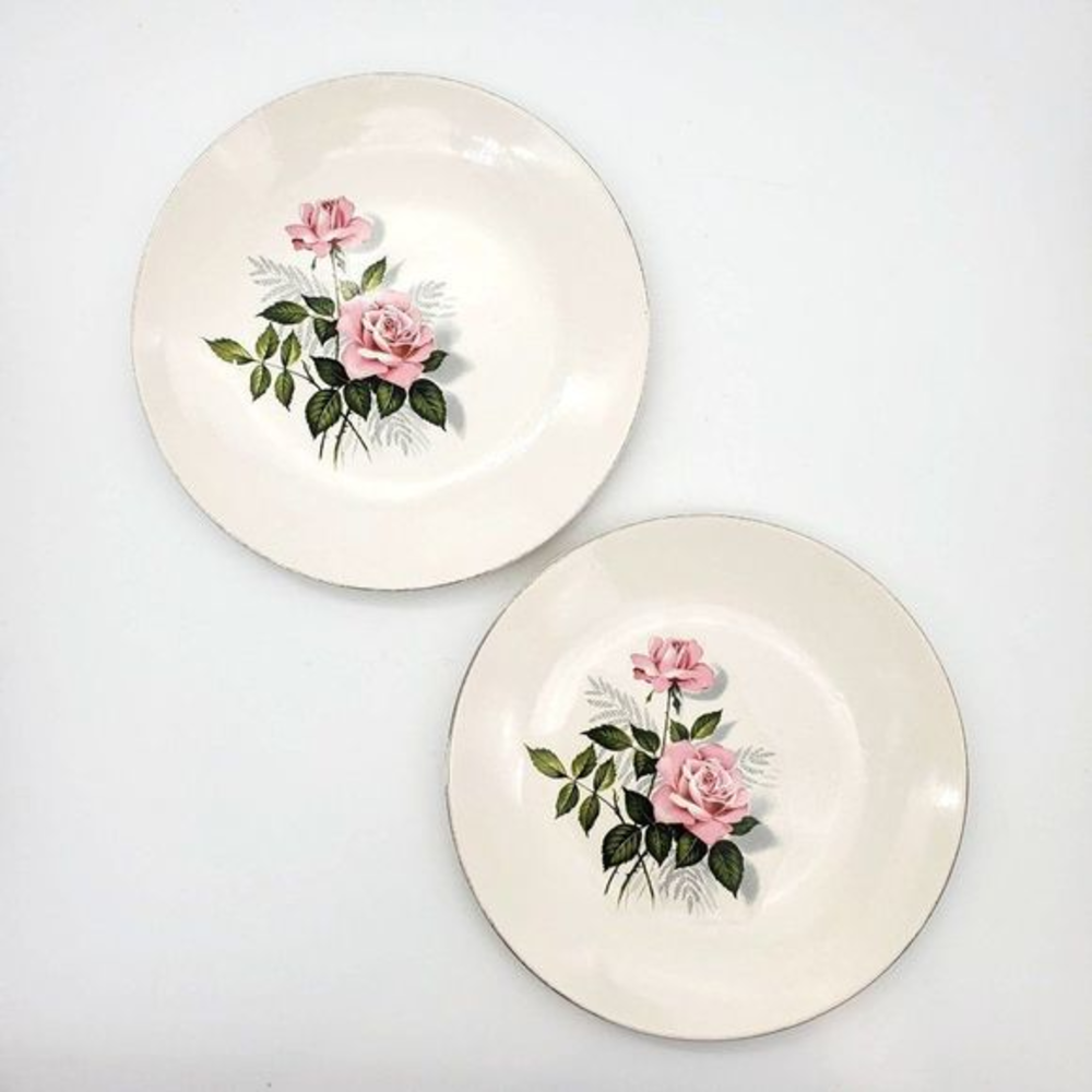 Set of 2 VTG Taylor Smith & Taylor Fine China Summer Rose Dinner‎ Plates Replace